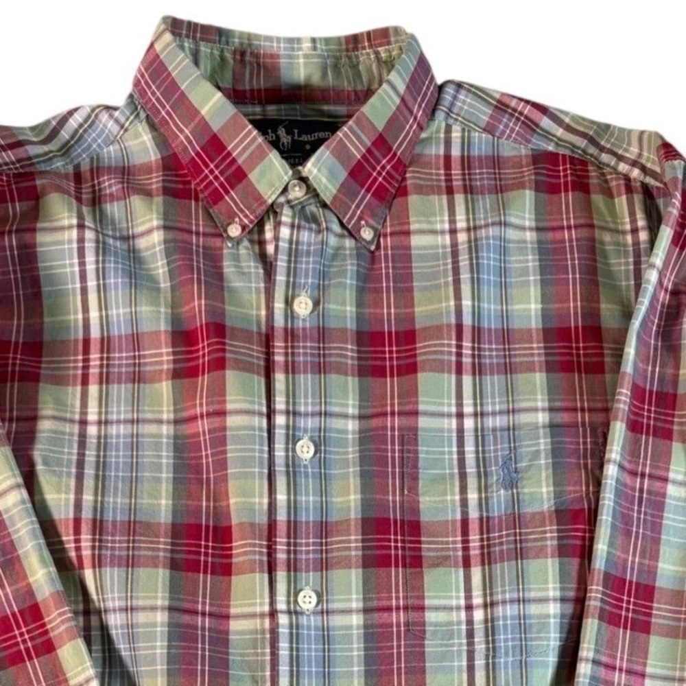 Ralph Lauren McMeel Mens Large Plaid Button Down Shirt Cotton Red Green Blue L